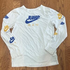 Jump Kids White and Blue Long Sleeve Tee with Gold Accents